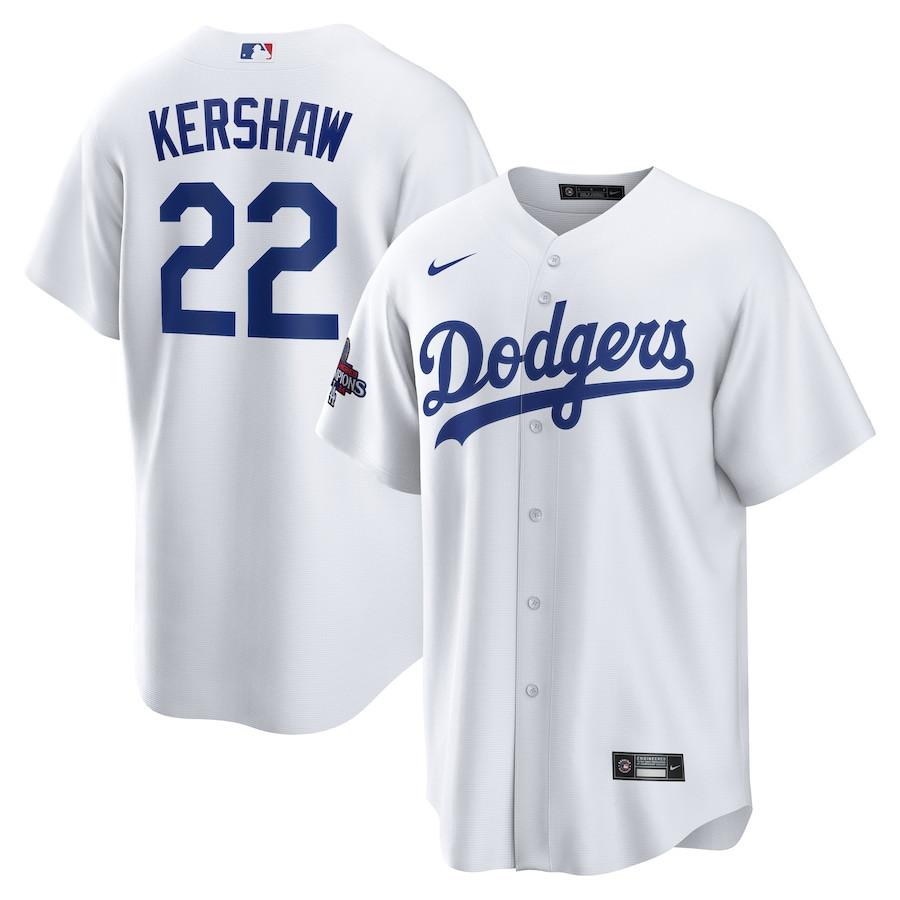 Clayton Kershaw 22 Los Angeles Dodgers 2024 World Series Champions Home Player White MLB Jersey Men's