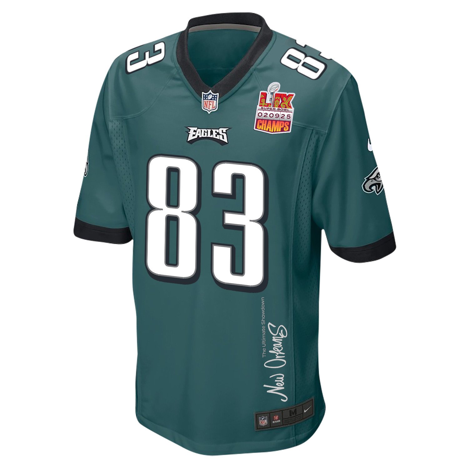 Jahan Dotson 83 Philadelphia Eagles Super Bowl LIX Champions Patch New Orleans The Ultimate Showdown' EMBROIDERED Game Midnight Green NFL Jersey Men's