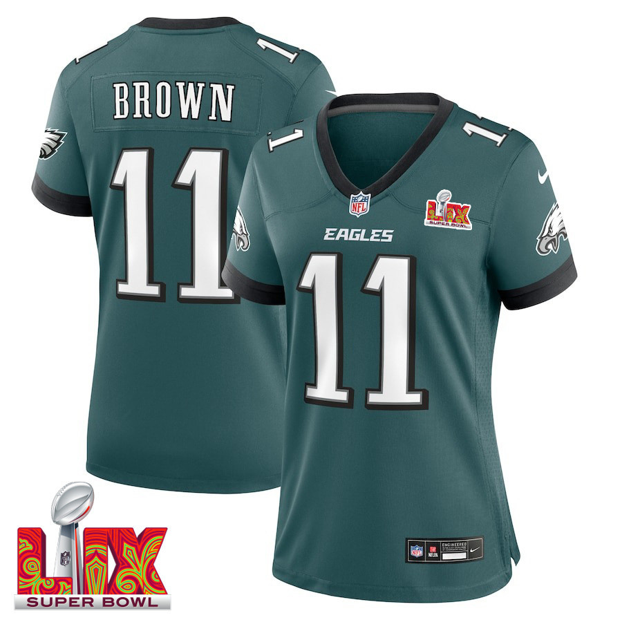 A.J. Brown #11 Philadelphia Eagles Super Bowl LIX Midnight Green NFL Jersey Women's