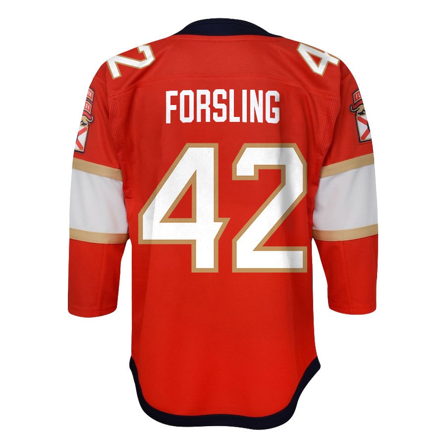 Gustav Forsling 42 Florida Panthers 2024 STANLEY CUP Final Home Breakaway Red NHL Jersey Youth
