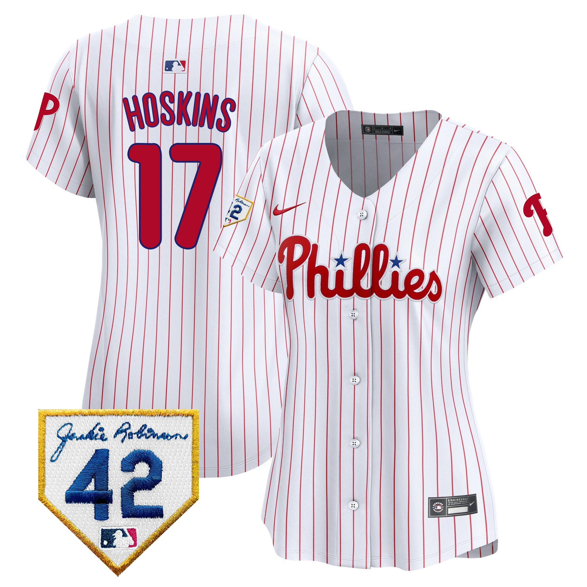 Rhys Hoskins 17 Philadelphia Phillies 2024 Jackie Robinson Patch White MLB Jersey Women's