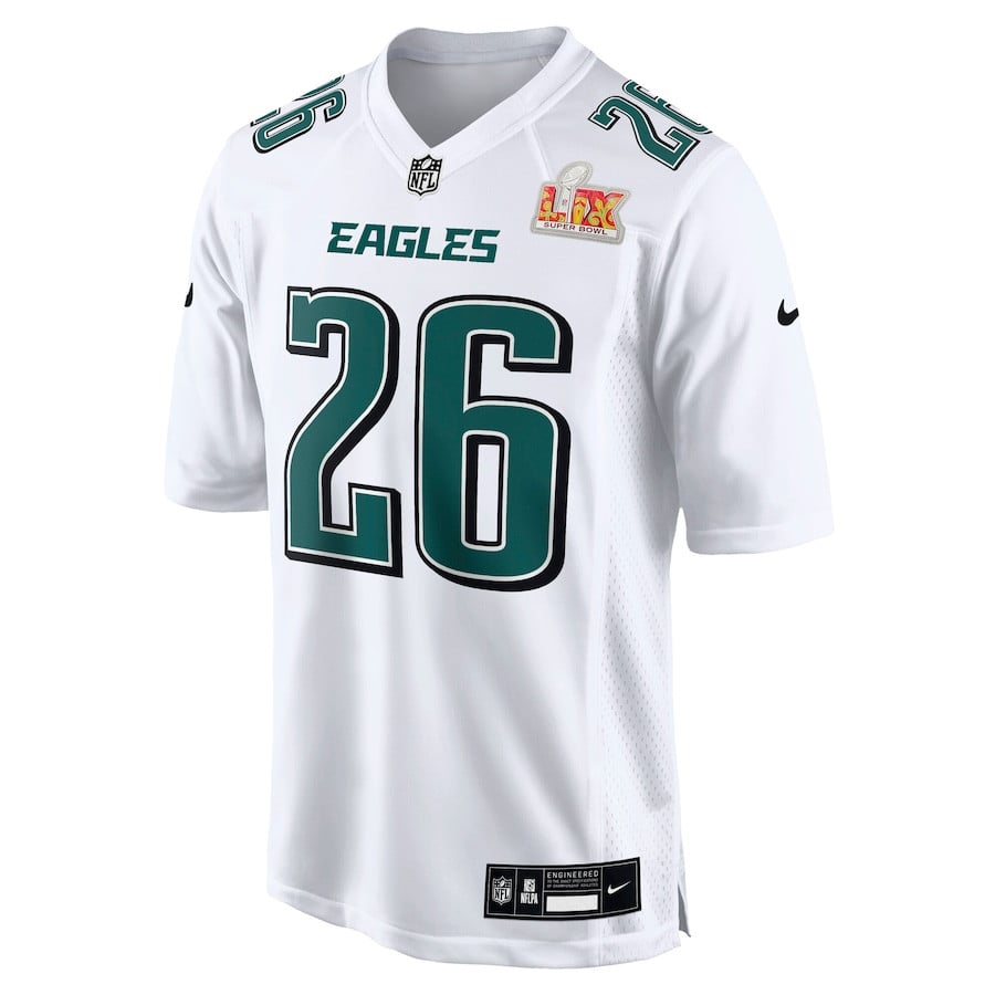 Saquon Barkley 26 Philadelphia Eagles Super Bowl LIX Fashion Game Player Tundra White NFL Jersey Men's