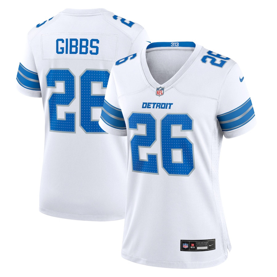 Jahmyr Gibbs 26 Detroit Lions White Game White NFL Jersey Women's