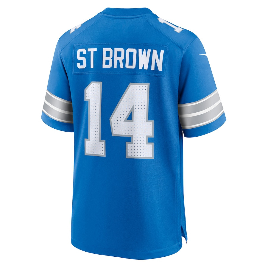 Amon-Ra St. Brown 14 Detroit Lions Game Blue NFL Jersey Men's