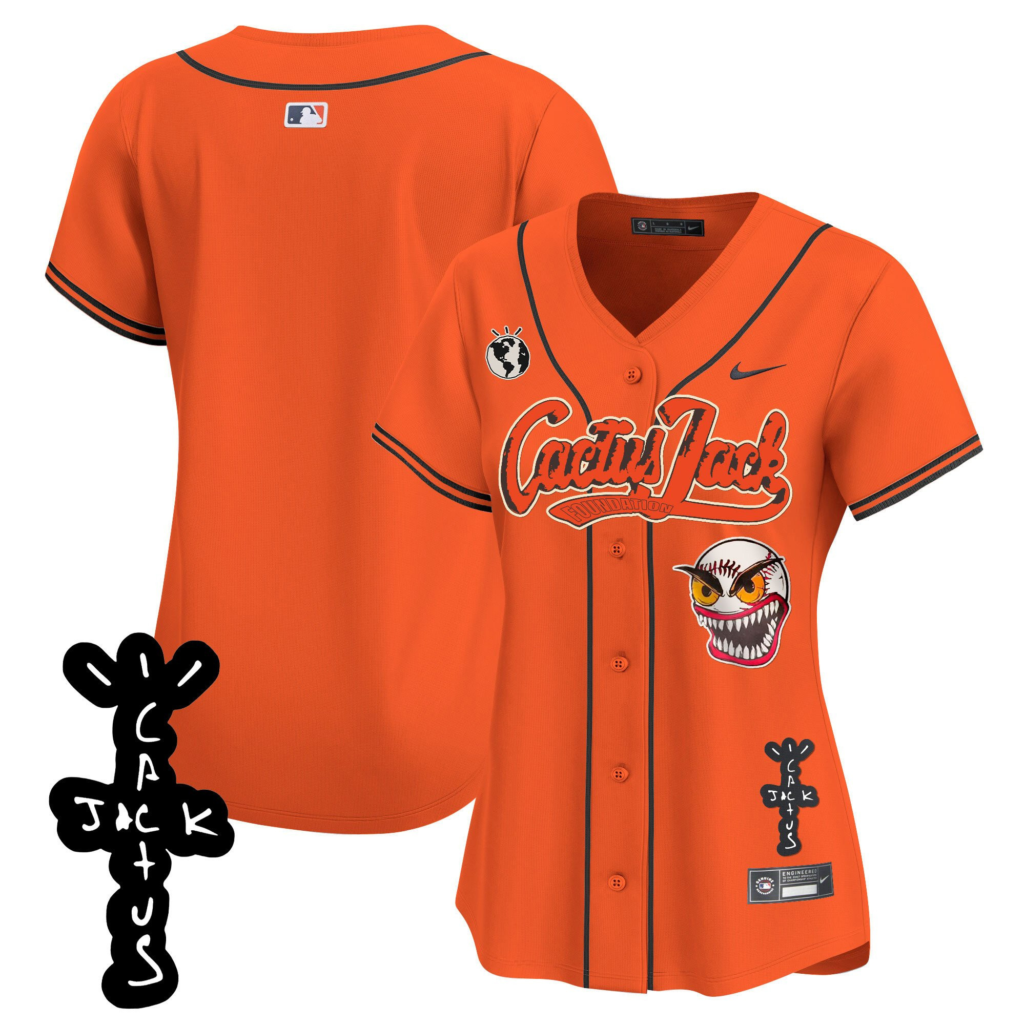 Houston Astros Cactus Jack Patch V2 Orange MLB Jersey Women's