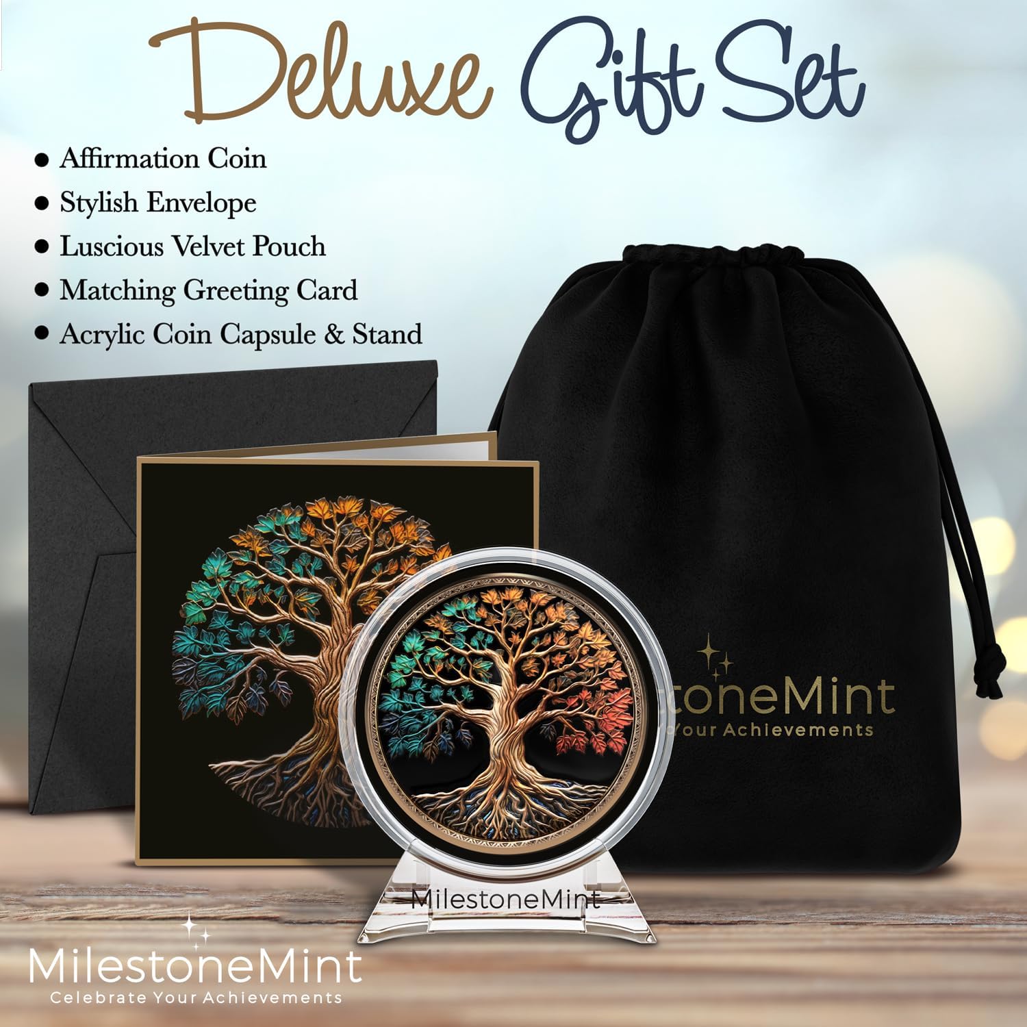 Tree of Life AA Chip Medallion with Coin Capsule, Display Stand & Card | Sobriety Gifts for Anniversary Month & Year for Men & Women in Recovery