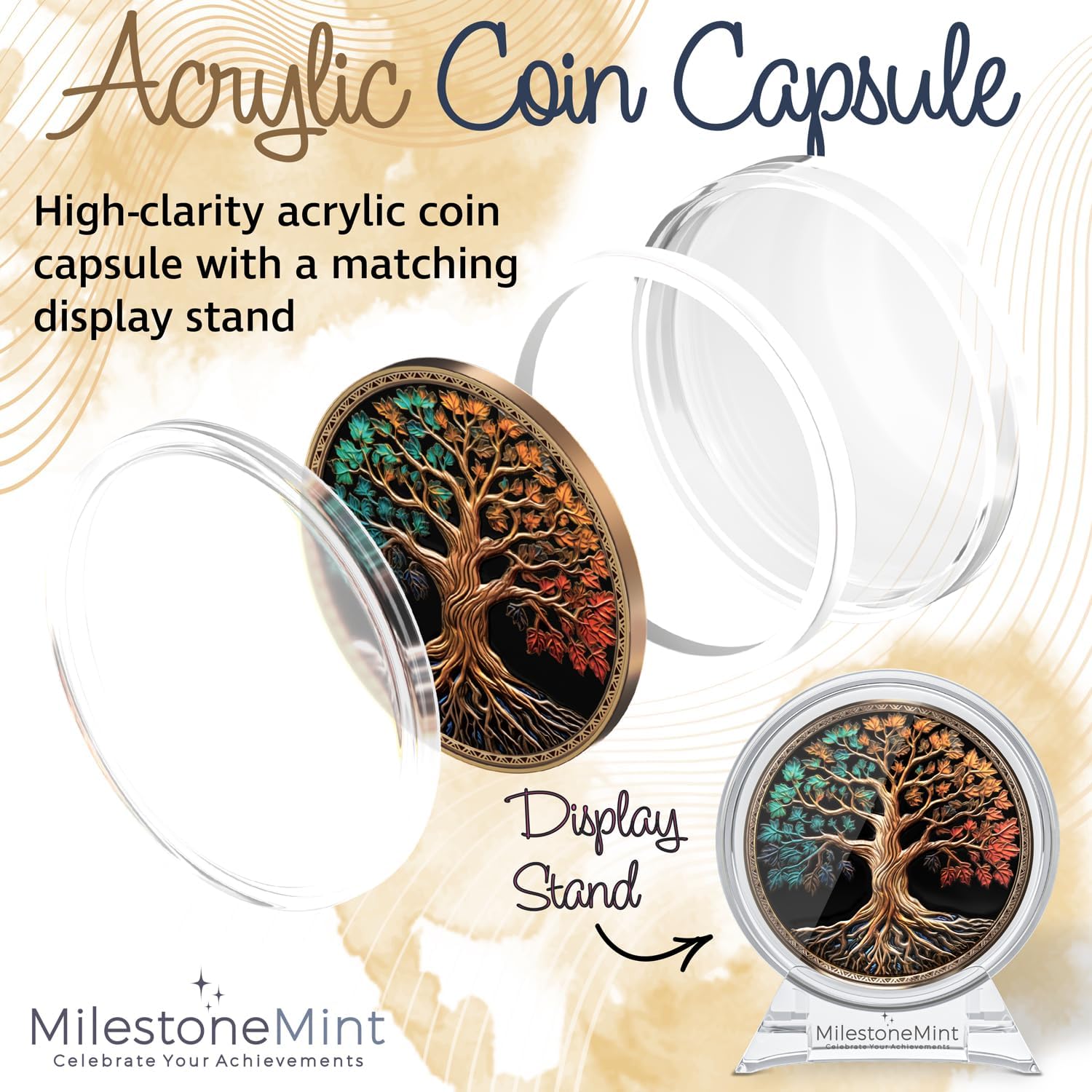 Tree of Life AA Chip Medallion with Coin Capsule, Display Stand & Card | Sobriety Gifts for Anniversary Month & Year for Men & Women in Recovery