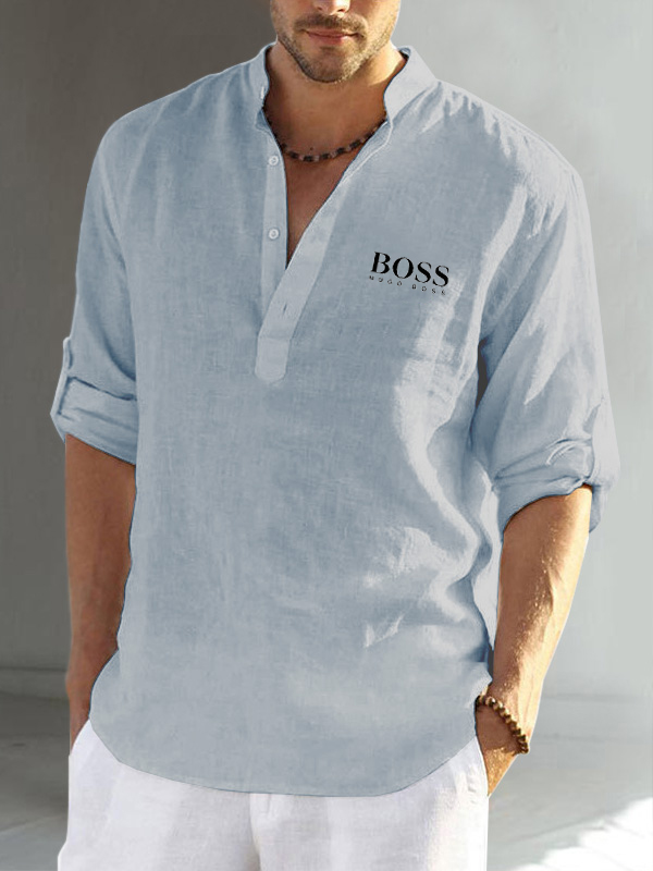 Cotton linen men's long sleeve casual shirt