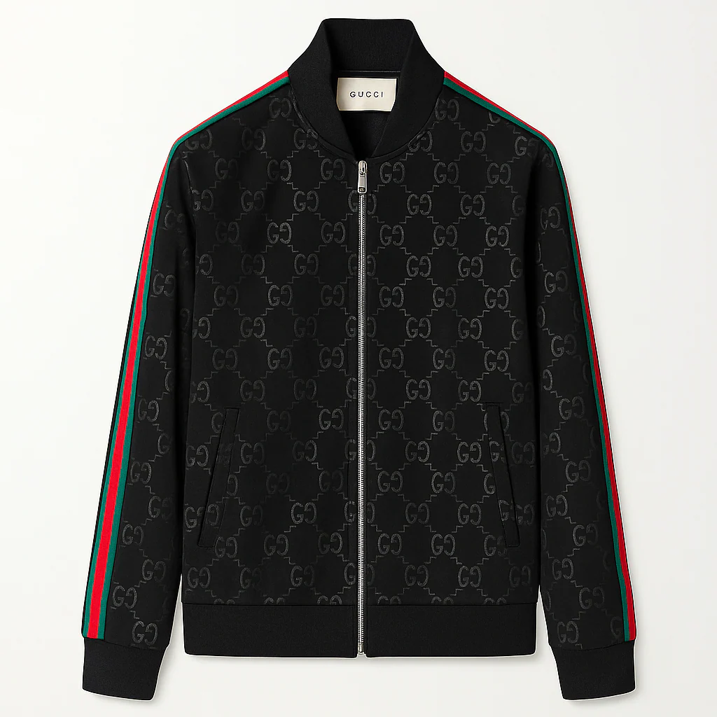Black GG Monogram Track Jacket with Signature Web Stripes