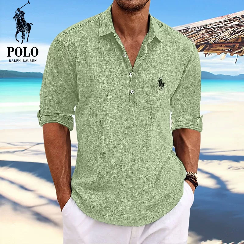 Ralph Lauren™ Men's Lapel Beach Long Sleeve Shirt