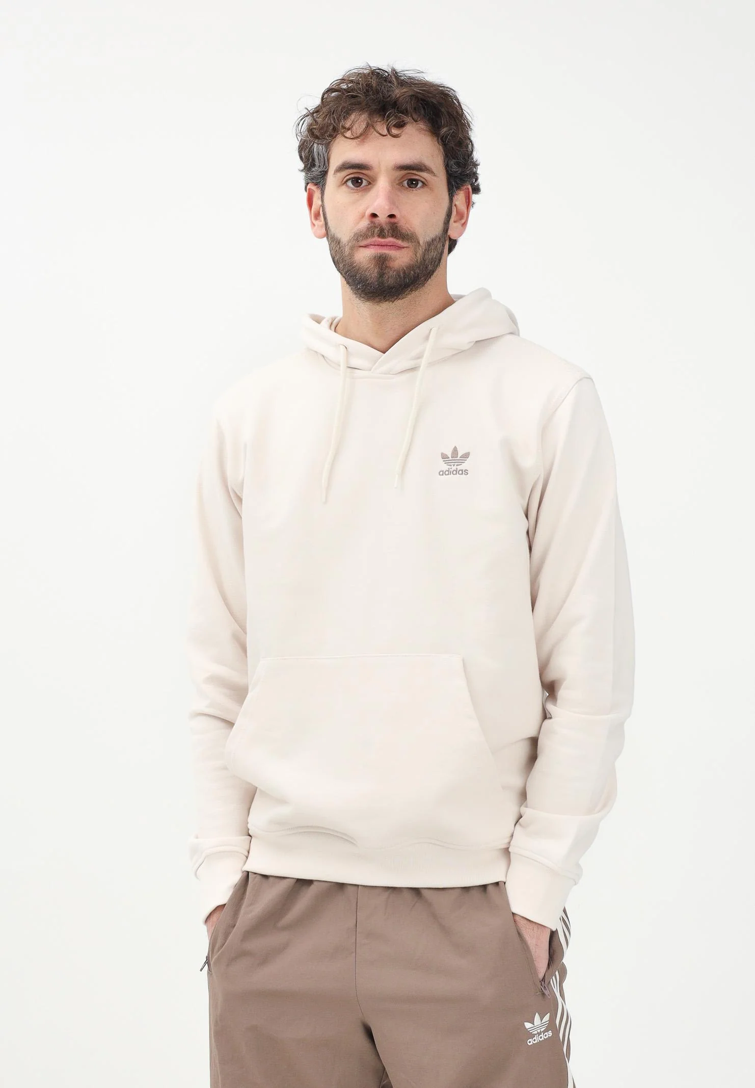 ADIDAS ORIGINALS Men's Essentials Trefoil French Terry Hoodie in Cream