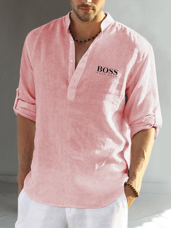 Cotton linen men's long sleeve casual shirt