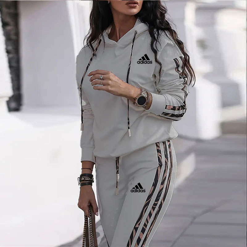 Adidas® Sports Fashion Striped Hoodie (Sportowa bluza z kapturem + Spodnie do biegania)