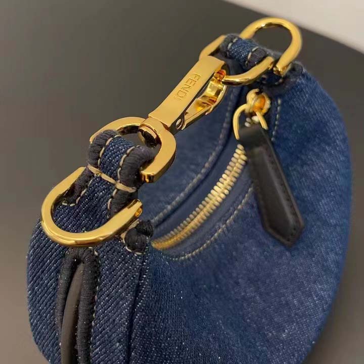 Fendi Women FF Nano Fendigraphy Hobo Bag Blue Denim Charm