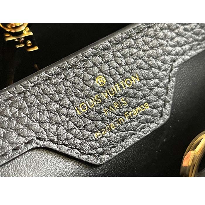 Louis Vuitton LV Women Capucines MM Handbag Black Etain Metallic Gray Taurillon Leather