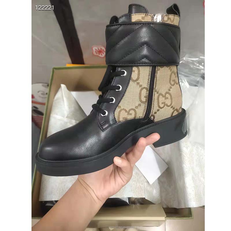 Gucci GG Women’s Ankle Boot Double G Beige Ebony Maxi GG Canvas