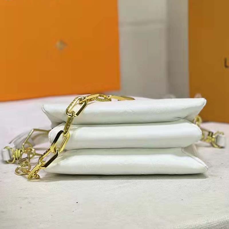 Louis Vuitton LV Women Coussin PM Cream Monogram-Embossed Puffy Lambskin Calfskin