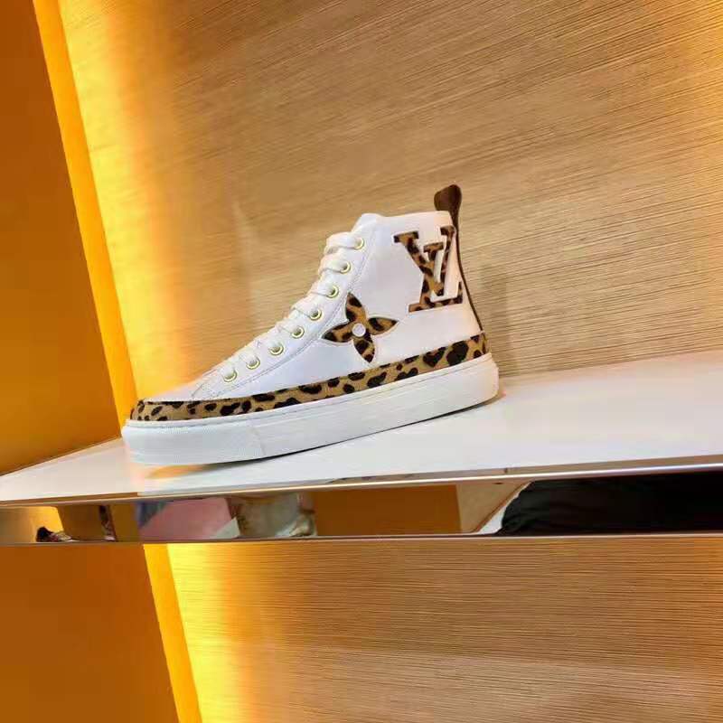 Louis Vuitton LV Unisex Stellar Sneaker Boot in Soft White Calfskin Leather with Giant LV Monogram Flowers