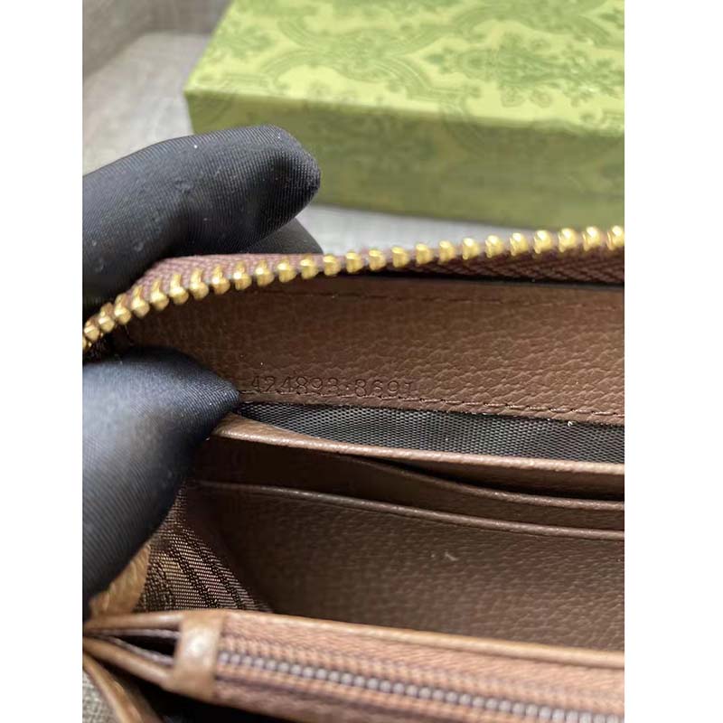Gucci Unisex GG Ophidia Zip Around Wallet Beige Ebony GG Supreme Canvas