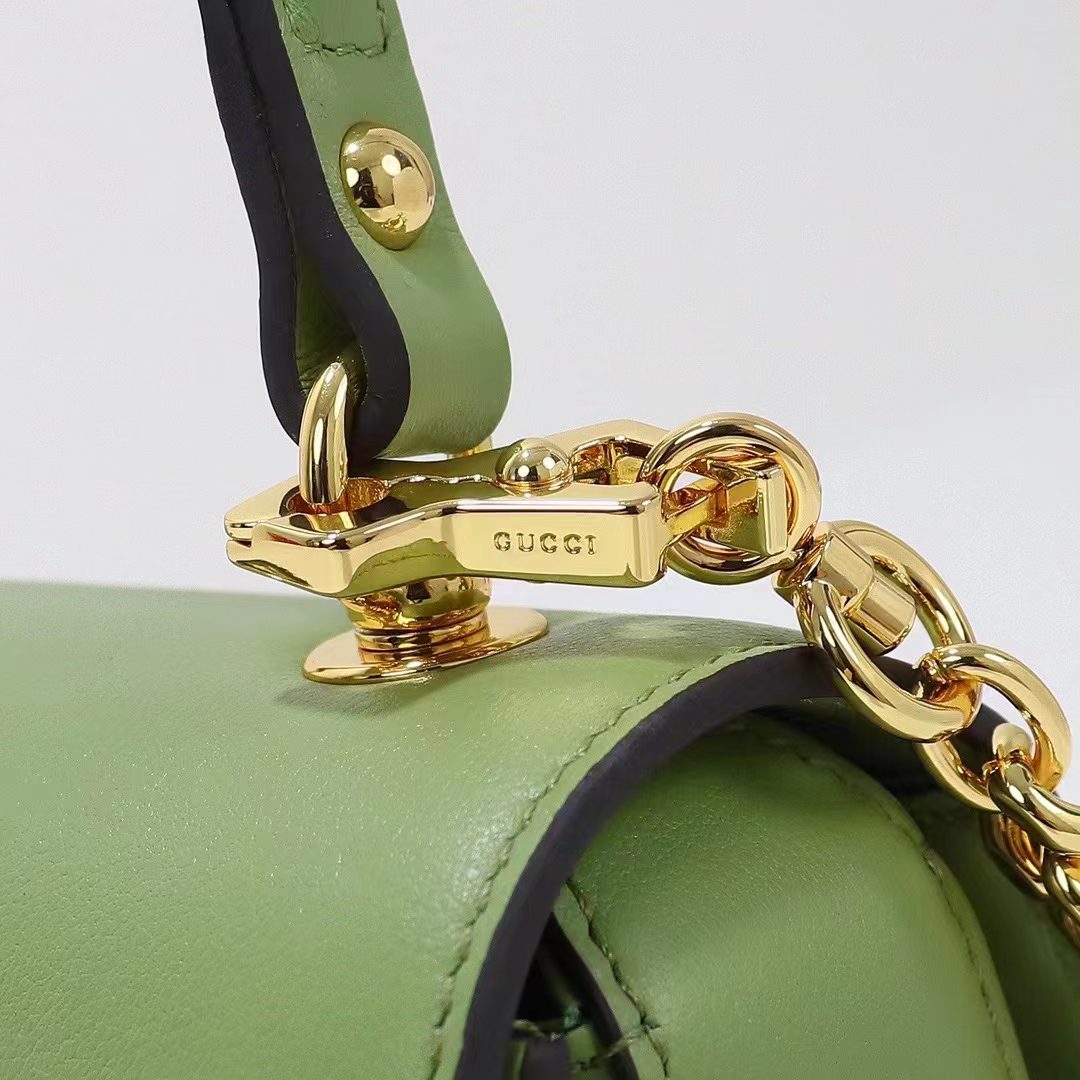Gucci Women GG Blondie Top-Handle Bag Light Green Leather Round Interlocking G