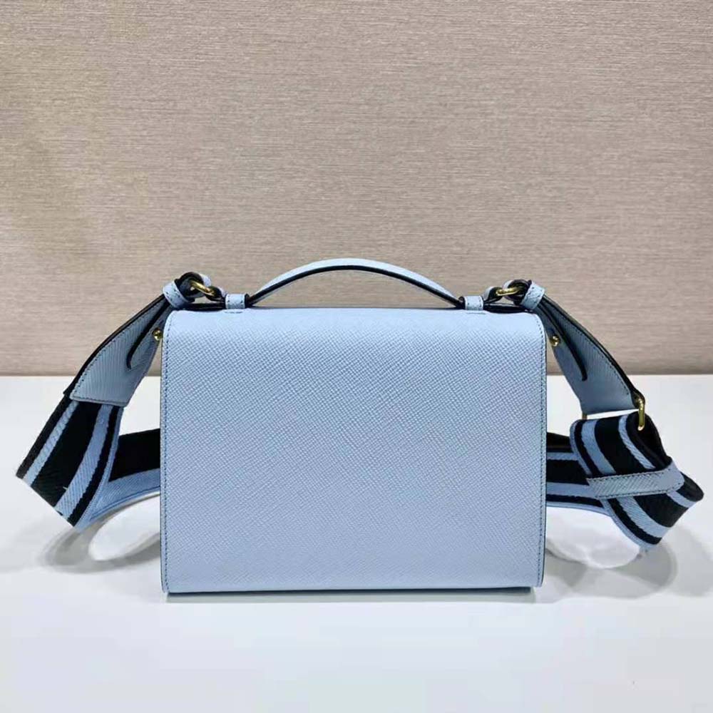Prada Women Monochrome Saffiano and Leather Bag-Blue