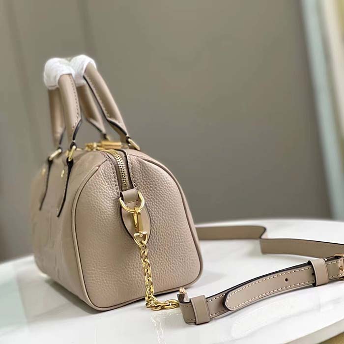 Louis Vuitton LV Women Speedy Bandoulière 20 Crème Beige Embossed Grained Cowhide Leather