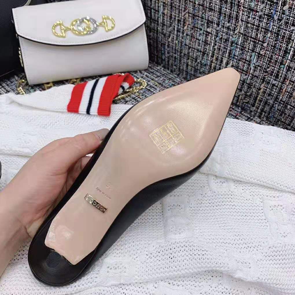 Gucci Women Zumi Leather Slide 4.6 cm Height-Black