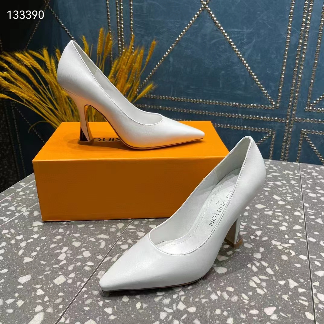 Louis Vuitton LV Women Sparkle Pump Ivory White Lamb Leather Outsole 9.5 Cm Heel