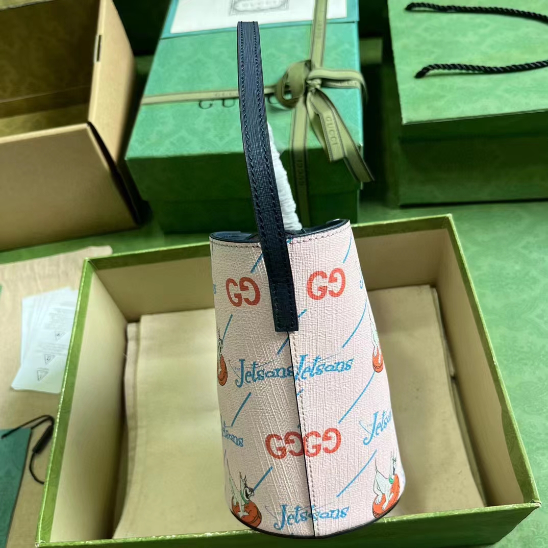 Gucci Unisex Printed Bucket Bag GG The Jetsons Print Pink Blue Supreme Canvas