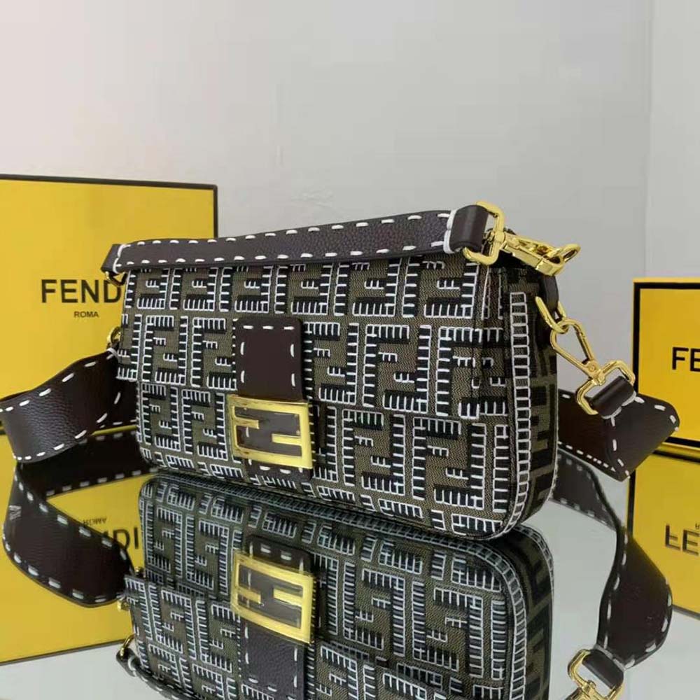 Fendi Women Baguette Embroidered FF Fabric Bag