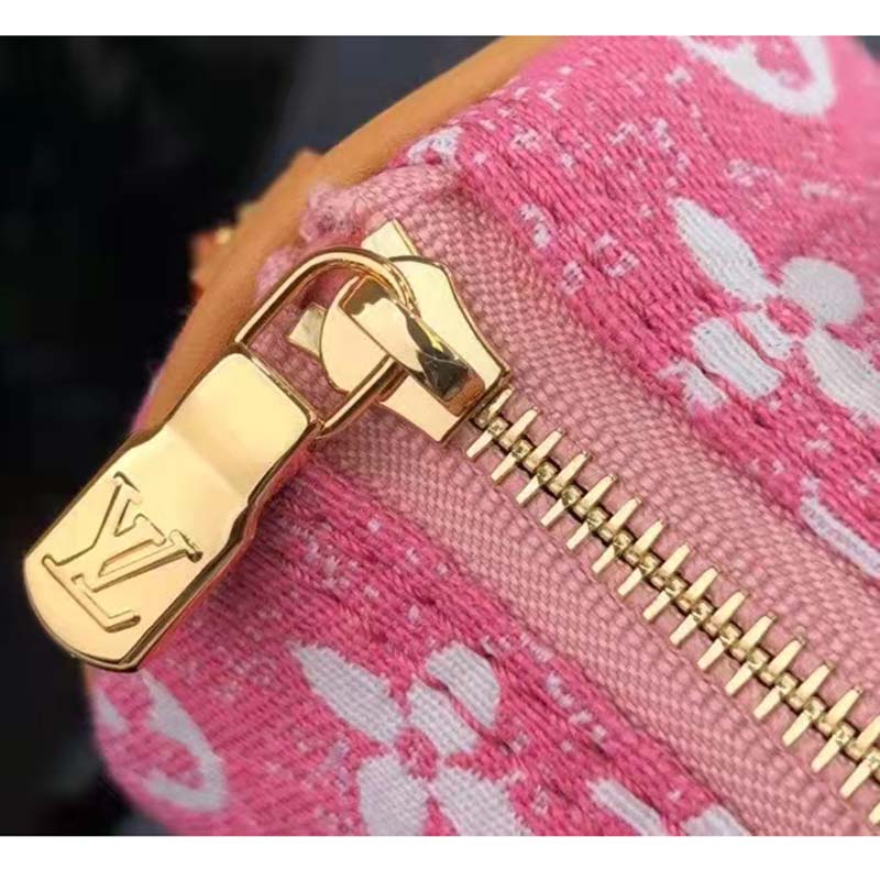 Louis Vuitton LV Women Nano Speedy Monogram Jacquard Denim Pink Cowhide Leather