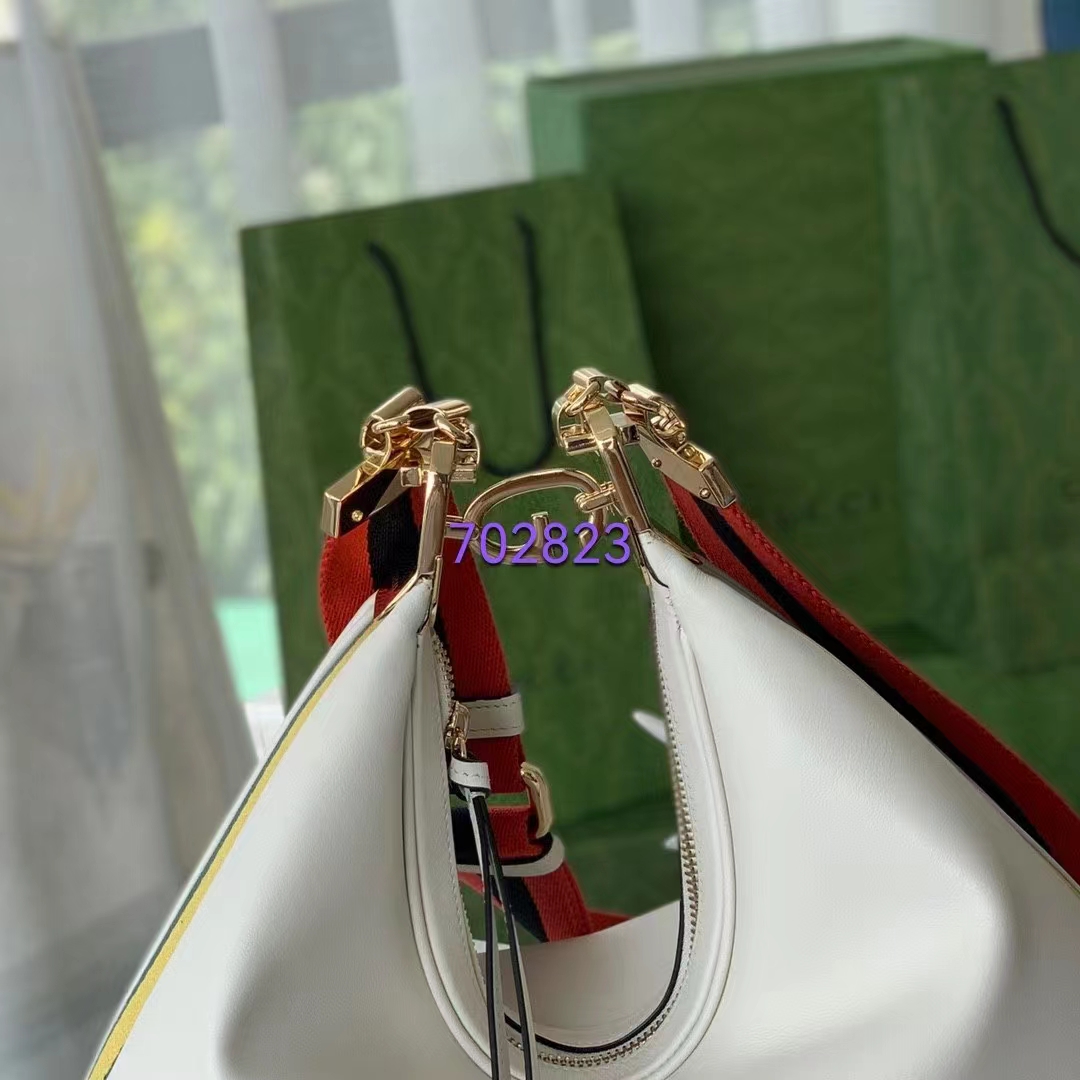 Gucci Women GG Attache Large Shoulder Bag White Leather Green Yellow Web