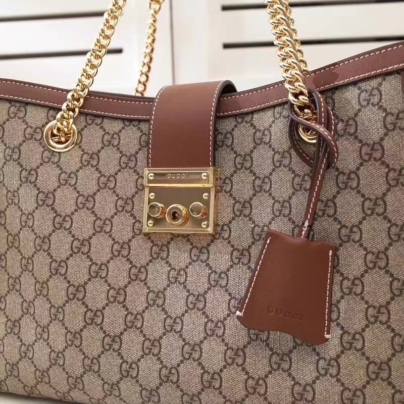 Gucci Women Padlock GG Medium Shoulder Bag Beige Ebony Supreme Canvas