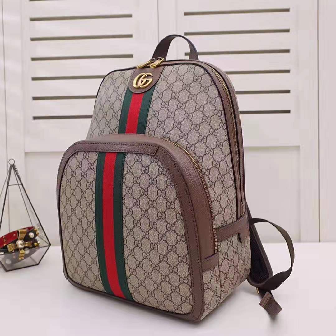Gucci GG Unisex Ophidia GG Medium Backpack in Beige/Ebony GG Supreme Canvas