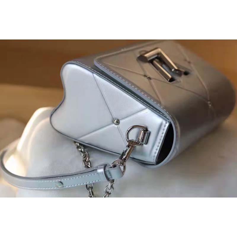 Louis Vuitton LV Women Twist PM Handbag Silver Argent Sheepskin Calfskin Leather