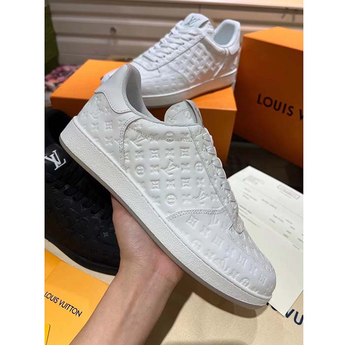 Louis Vuitton LV Unisex Rivoli Sneaker White Mini Monogram Embossed Calf Leather Rubber
