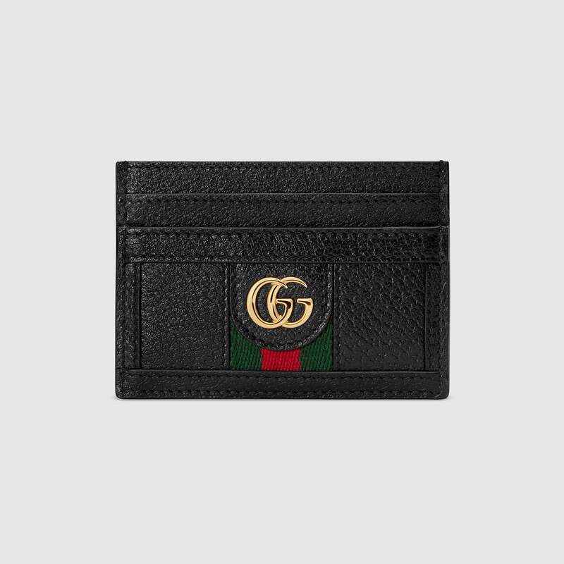 Gucci GG Unisex Ophidia Card Case in Leather with Blue and Red House Web