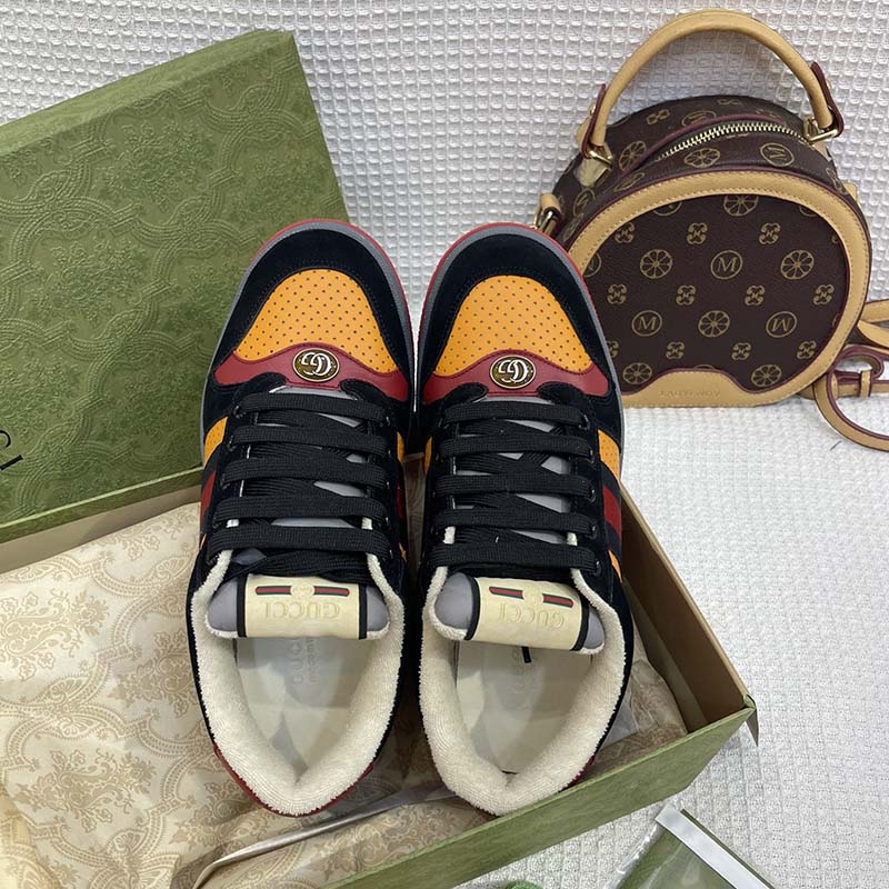 Gucci Unisex Lovelight Screener Sneaker Black Suede Rubber Sole Low 3.3 Cm Heel