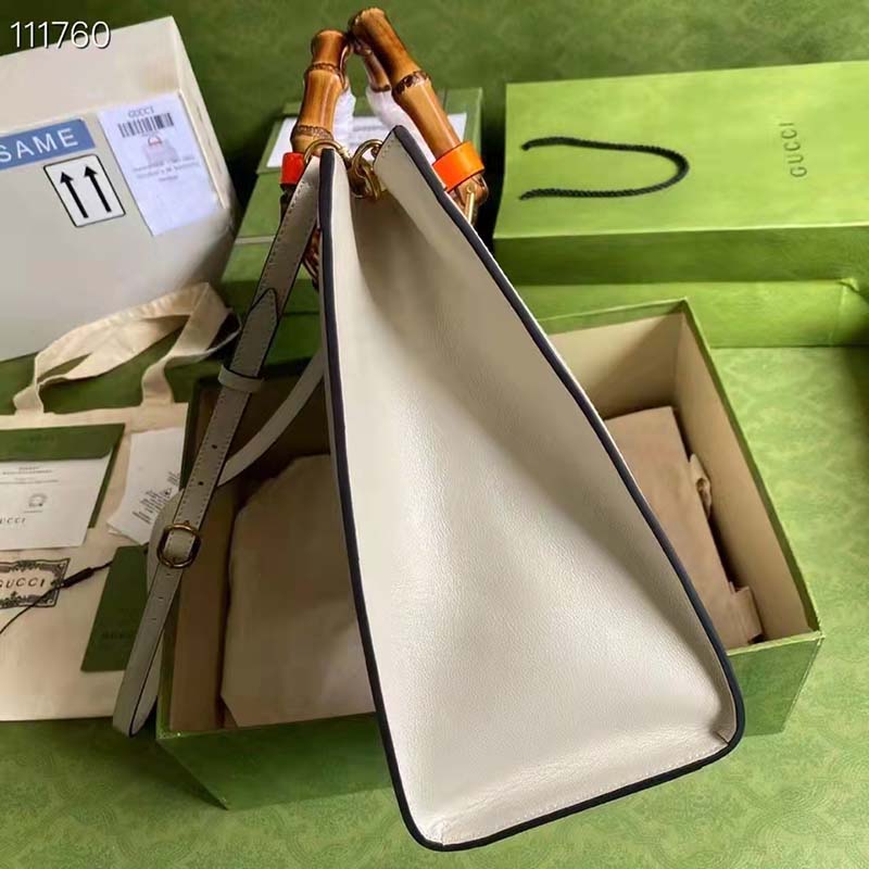Gucci Women Gucci Diana Medium Tote Bag Double G White Leather Bamboo Handles
