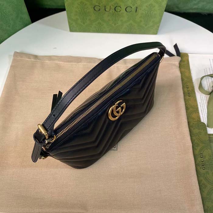 Gucci Women GG Marmont Shoulder Bag Black Matelassé Chevron Leather Double G