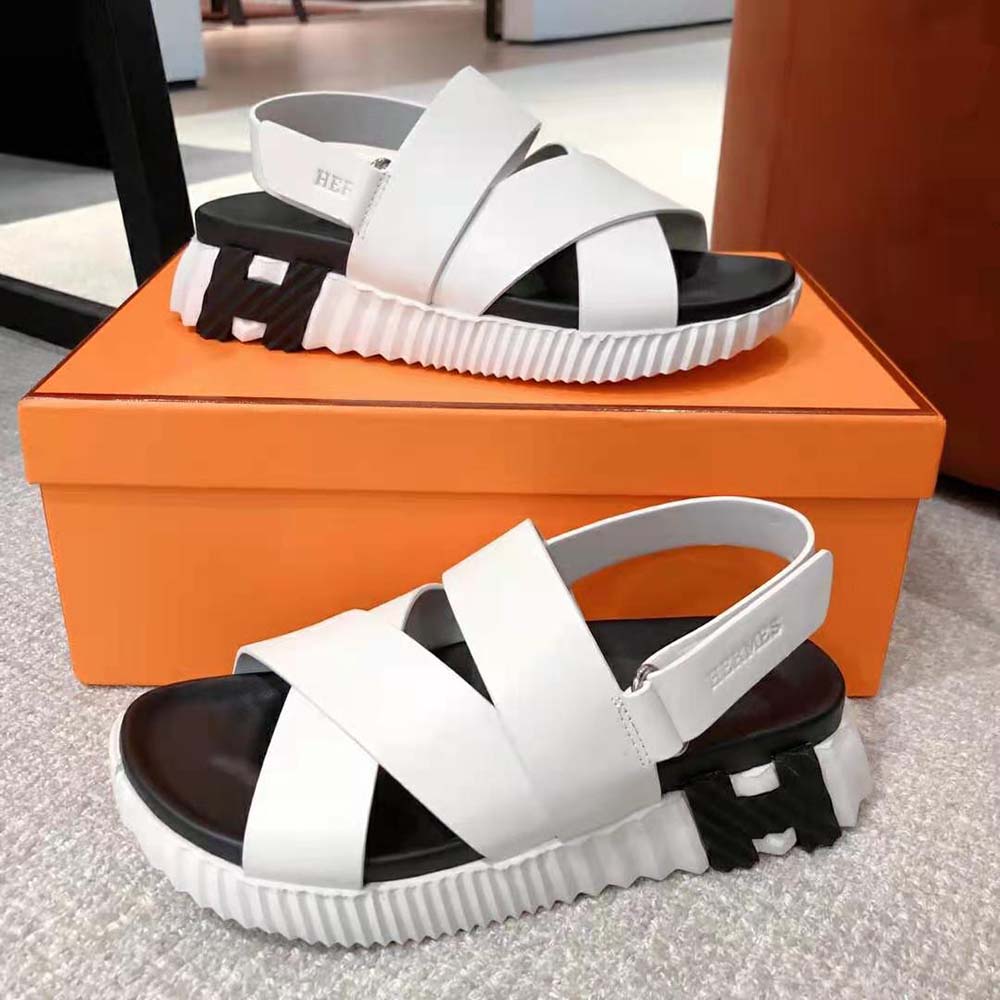 Hermes Women Electric Sandal in Calfskin-White