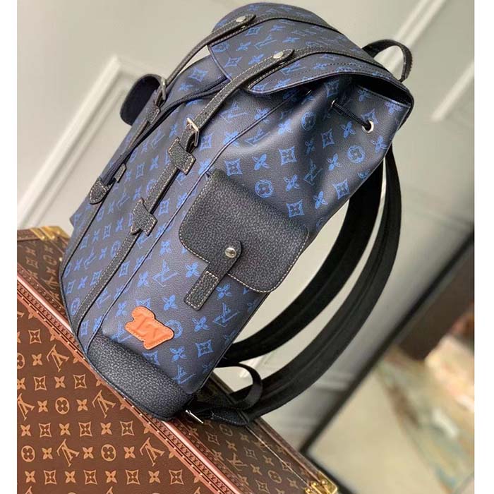 Louis Vuitton LV Unisex Christopher MM Backpack Blue Monogram Coated Canvas