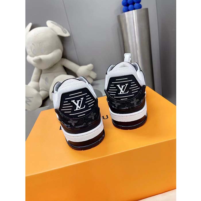 Louis Vuitton Unisex LV Trainer Sneaker Black Monogram Denim Monogram Embossed Grained Calf Leather