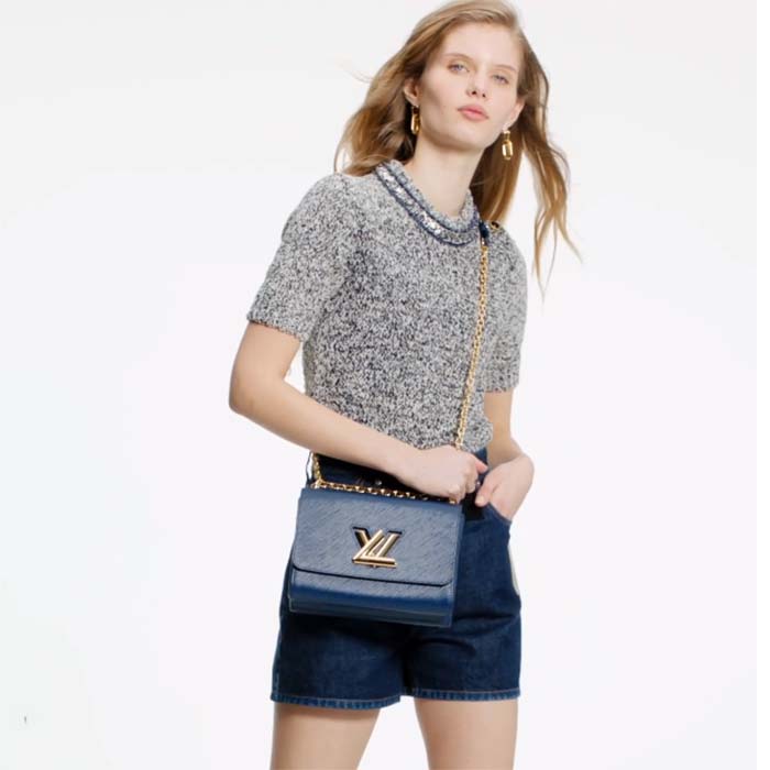 Louis Vuitton LV Women Twist MM Handbag Indigo Blue Epi Grained Cowhide Leather