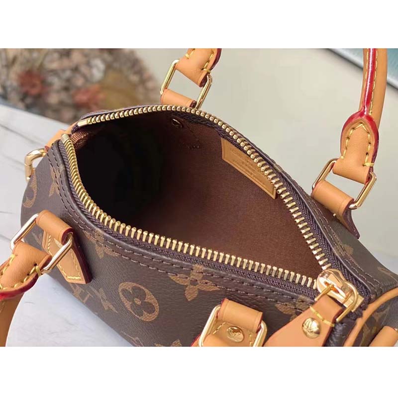 Louis Vuitton LV Women Nano Speedy Bag Brown Monogram Coated Canvas Cowhide