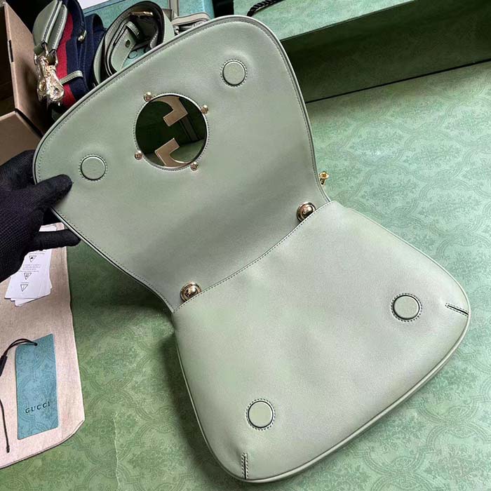 Gucci Women Blondie Top Handle Bag Light Green Leather Round Interlocking G