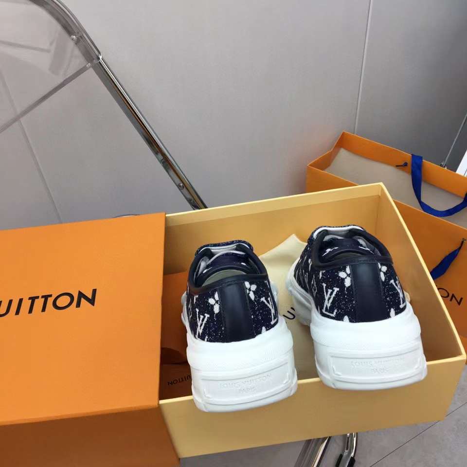 Louis Vuitton Unisex LV Squad Sneaker Navy Blue Monogram Denim Rubber Outsole Circle