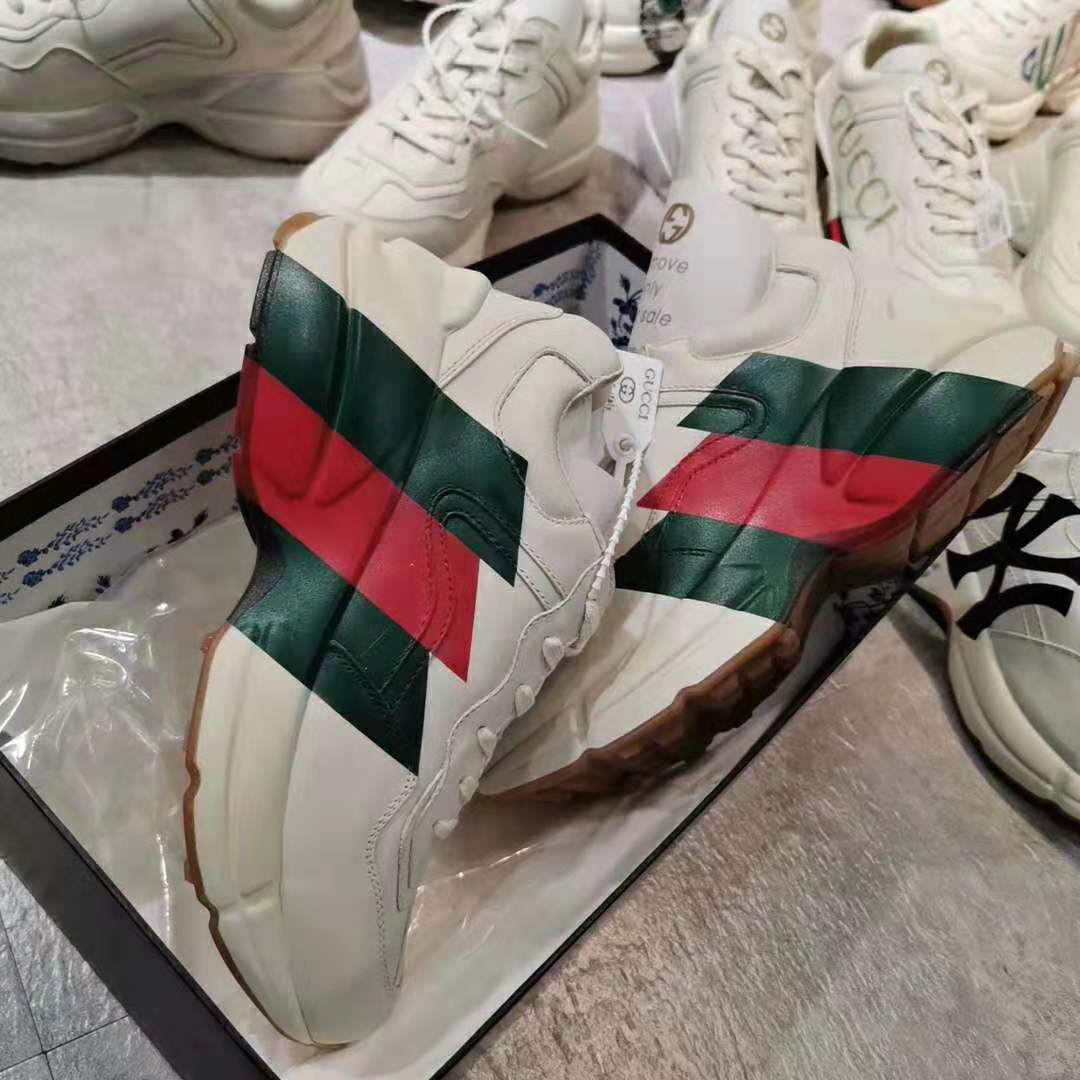 Gucci Men Rhyton Web Print Leather Sneaker in 5.1 cm Height-Beige