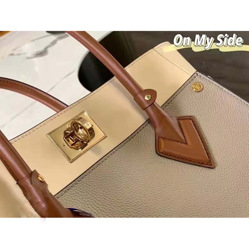 Louis Vuitton LV Women On My Side MM Tote Grey Twist Calfskin Monogram Nappa