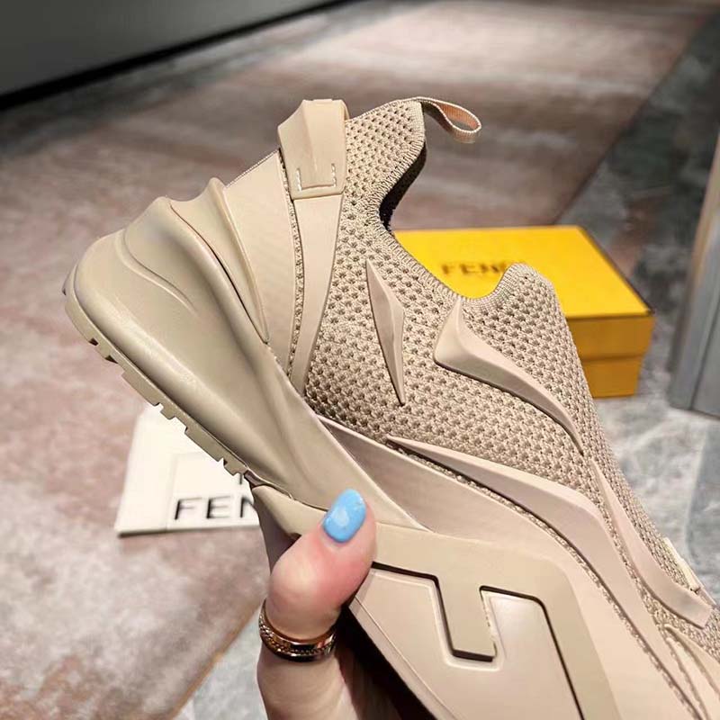 Fendi Unisex FF Fendi Flow Beige Mesh Running Sneakers